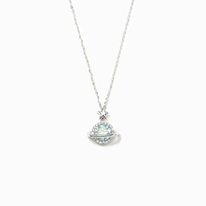 Detail of s925 silver star and planet necklace with blue stone and zircon inlay