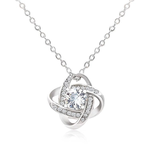 S925 sterling silver eternal knot pendant necklace with round sparkling gemstone
