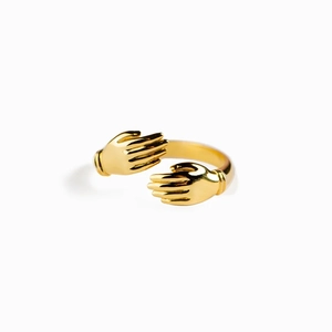 Polished gold S925 sterling silver hug ring with a minimalist open adjustable band design