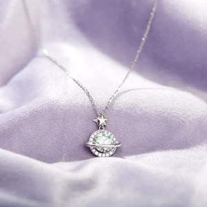 925 Sterling Silver Planet Star Zirconia Necklace For Women Elegant Saturn Pendant Clavicle Chain Minimalist Jewelry Gift