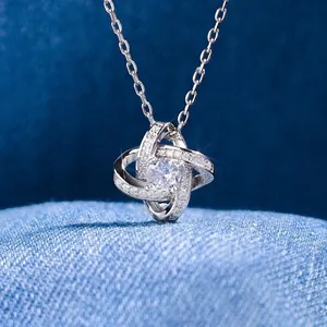 925 Sterling Silver Eternal Knot Pendant Necklace For Women Rhinestone Intertwined Clavicle Chain Fashion Jewelry Gift