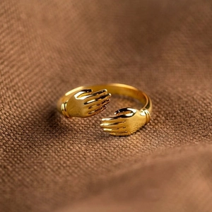 S925 Sterling Silver Hugging Hands Open Ring For Women Adjustable Fashion Finger Ring Hug Ring Simple Style Jewelry Gift For Her