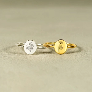 925 Sterling Silver Birth Month Flower Engraved Open Ring Minimalist Geometric Oval Floral Signet Adjustable Ring For Women Jewelry Gift