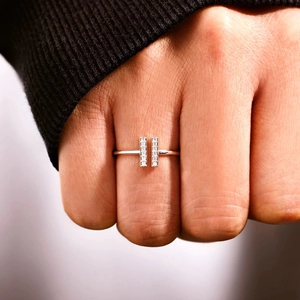 Minimalist S925 sterling silver double T ring with pavé cubic zirconia for women