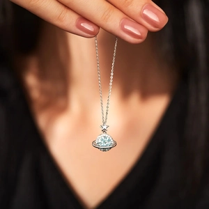 S925 sterling silver planet necklace with blue zircon and star pendant for women