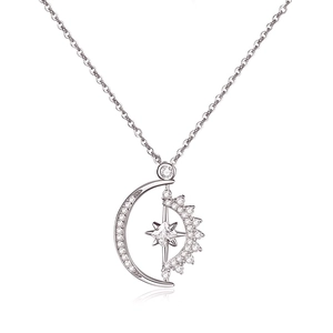 Elegant S925 sterling silver necklace with a crescent moon and star zircon pendant