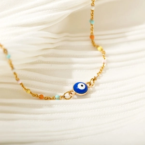 Bracelet Mauvais Œil en Argent S925 avec perles colorées en émail sur chaîne dorée