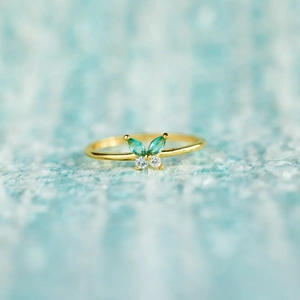 Bague Papillon en Argent Sterling 925 Avec Zirconia Vert Incrusté Bague Ouverte Plaqué Or Réglable Bijoux Pour Femmes