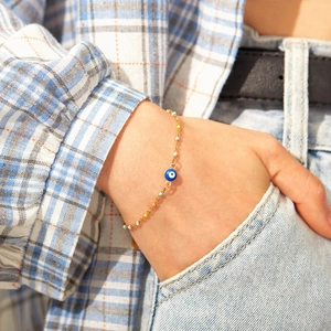 Bracelet œil maléfique minimaliste en argent S925 avec perles en émail colorées pour femme