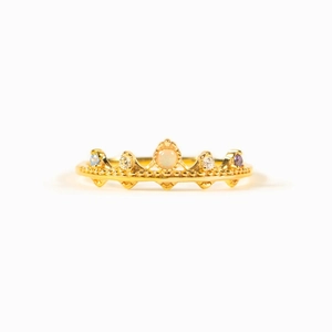Bague Couronne en Argent Sterling 925 pour Femme Luxe Plaqué Or Vintage Zirconia Incrusté Bijoux de Mode Cadeau