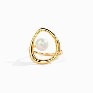 Minimalist S925 sterling silver ring with irregular organic shape and white pearl detail