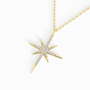 925 Sterling Silver North Star Pendant Necklace For Women Gold Plated Eight-Pointed Star Rhinestone Inlaid Clavicle Chain Jewelry