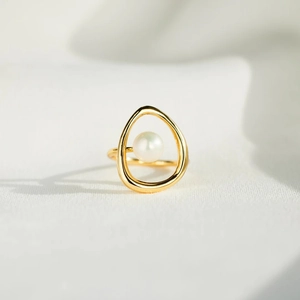 Irregular Geometric Artificial Pearl Ring 925 Sterling Silver Minimalist Organic Shape Gold Plated Fashion Jewelry For Women