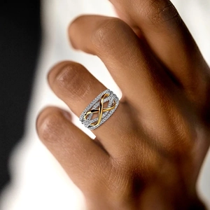 Elegant S925 sterling silver infinity ring with multi-layer pave cubic zirconia design