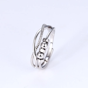 S925 sterling silver multi-layer spinner ring with lucky beads and rope texture