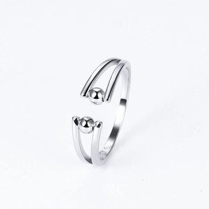 S925 sterling silver spinning beads open ring with minimalist double-layer line design
