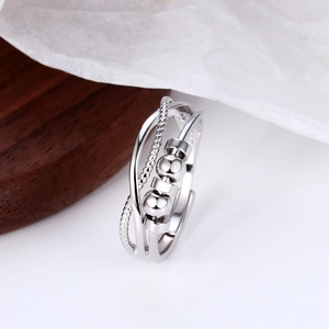 S925 sterling silver spinning bead fidget ring with layered rope design for anxiety