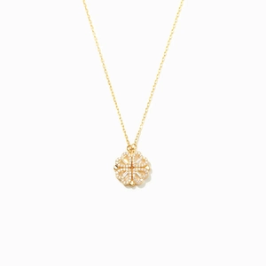 Elegant gold S925 sterling silver four-leaf clover magnetic heart pendant necklace