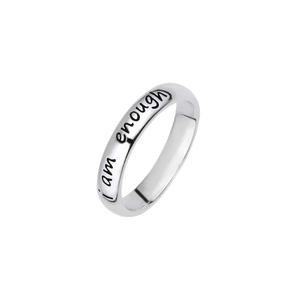Minimalist S925 sterling silver ring engraved with motivational I am enough text