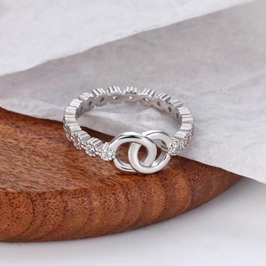 925 Sterling Silver Interlocking Circles Zirconia Ring Minimalist Geometric Chain Link Design Jewelry Finger Ring For Women