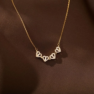 S925 sterling silver magnetic clover necklace with pavé heart pendants and gold chain