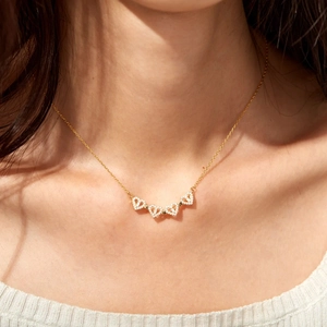 Elegant s925 silver four-leaf clover heart magnetic necklace with gold zircon inlay
