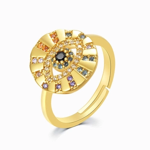 925 Sterling Silver Evil Eye Adjustable Ring For Women Colorful Zirconia Gold Plated Geometric Fashion Statement Ring Jewelry