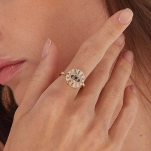S925 sterling silver evil eye ring with colorful zircons worn on model's finger