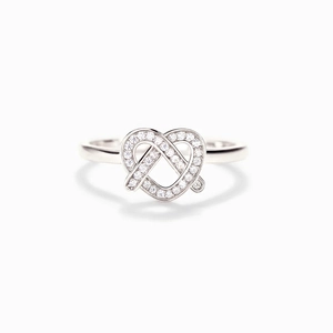 S925 Sterling Silver Pretzel Heart Knot Ring Zirconia Inlaid Minimalist Fashion Jewelry For Women Index Finger Ring