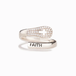 S925 Sterling Silver Faith Cross Ring For Women Sparkly Zirconia Inlaid Adjustable Open Finger Ring Minimalist Jewelry Gift