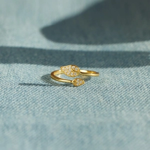 925 Sterling Silver Gold Leaf Open Ring For Women Elegant Rhinestone Inlaid Adjustable Leaf Ring Fashion Jewelry Gift