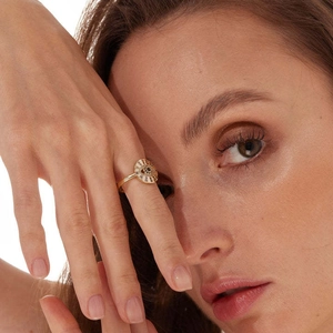 S925 sterling silver evil eye sunburst ring with colorful zircon, shown on finger