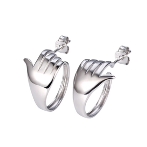 Minimalist S925 sterling silver hand-shaped stud earrings with high-polished finish