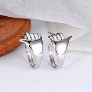 Minimalist S925 sterling silver Shaka hand sign stud earrings with polished finish