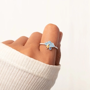 S925 sterling silver cloud ring with blue zircon, gold lightning and droplet charm