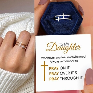 Double-layer s925 silver cross ring with zircons in a blue gift box with card