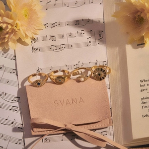 S925 sterling silver evil eye ring set with blue crystals and pearls on music notes