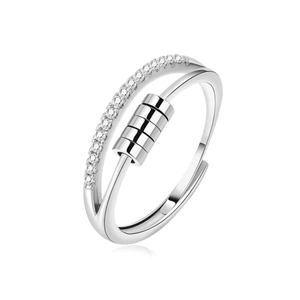 Bague anti-anxiété en argent S925 avec zircons et anneau rotatif ajustable pour femmes