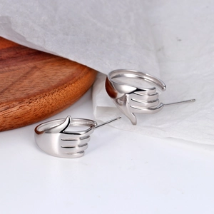 Minimalist S925 sterling silver hand-shaped stud earrings with polished mirror finish