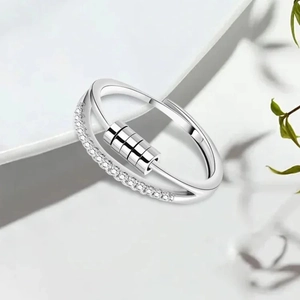Bague Fidget Anti Anxiété en Argent Sterling 925 pour Femmes Perles Rotatives Strass Bague Spinner Bague Soulagement Anxiété Réglable