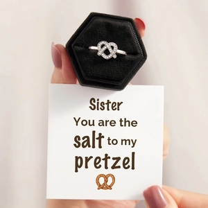 S925 sterling silver heart pretzel ring with cubic zirconia in a black velvet gift box