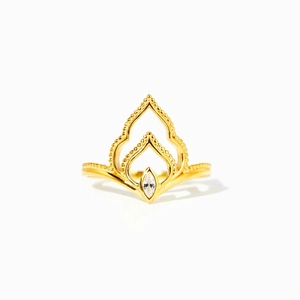 Anello corona a fiamma in argento S925 dorato con pietra di zircone taglio marquise