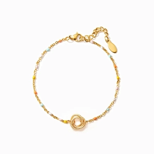 Elegant S925 sterling silver gold bracelet with colorful enamel beads and triple link rings