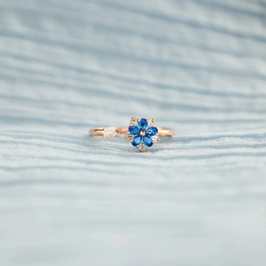 925 Sterling Silver Rotating Flower Ring Rose Gold Plated Blue Rhinestone Adjustable Open Finger Ring Fashion Jewelry For Women