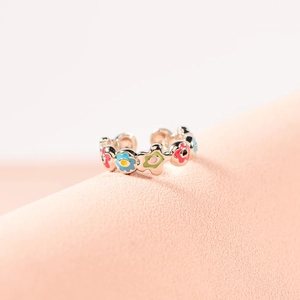925 Sterling Silver Colorful Enamel Flower Open Ring For Women Adjustable Multicolored Drip Oil Floral Finger Ring Jewelry