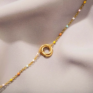925 Sterling Silver Interlocking Rings Bracelet For Women Colorful Enamel Beads Adjustable Chain Fashion Jewelry Daily Gift