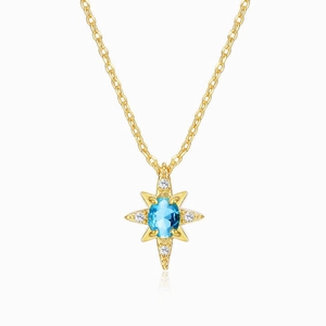 Collana Con Ciondolo A Stella A Otto Punte Rame Zircone Blu Intarsiato Catena Per Clavicola Gioielli Di Moda Minimalista Per Donna