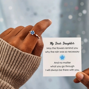 S925 sterling silver blue flower spinning ring for women with message gift card