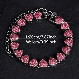 Bracciale in argento con 15 ciondoli a cuore rosa e strass scintillanti da donna