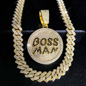 Hip Hop Boss Man Rund Anhänger Halskette Strass Cuban Link Kette Streetwear Legierung Schmuck Für Herren Damen